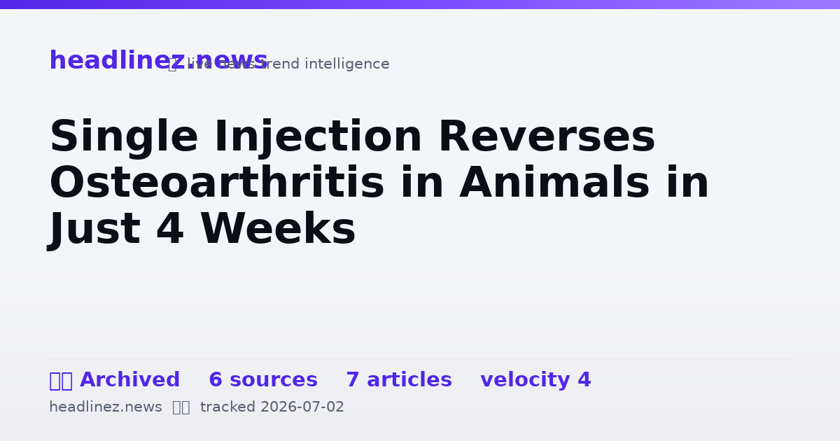 Visual summary for Single Injection Reverses Osteoarthritis in Animals in Just 4 Weeks