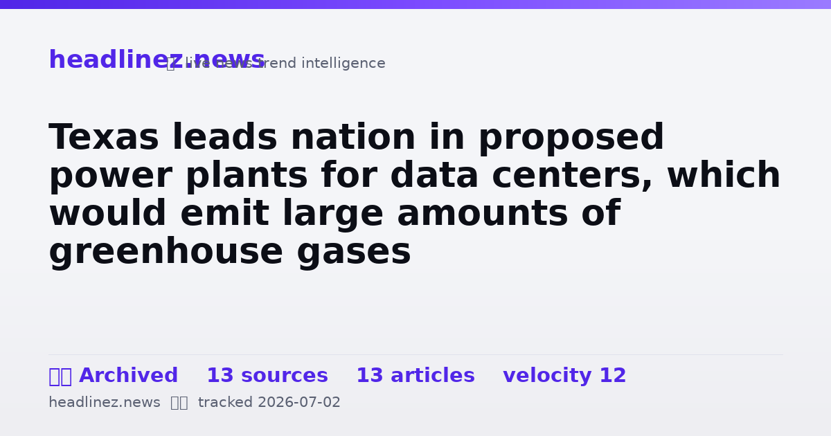 Visual summary for Texas leads nation in proposed power plants for data centers, which would emit large amounts of greenhouse gases
