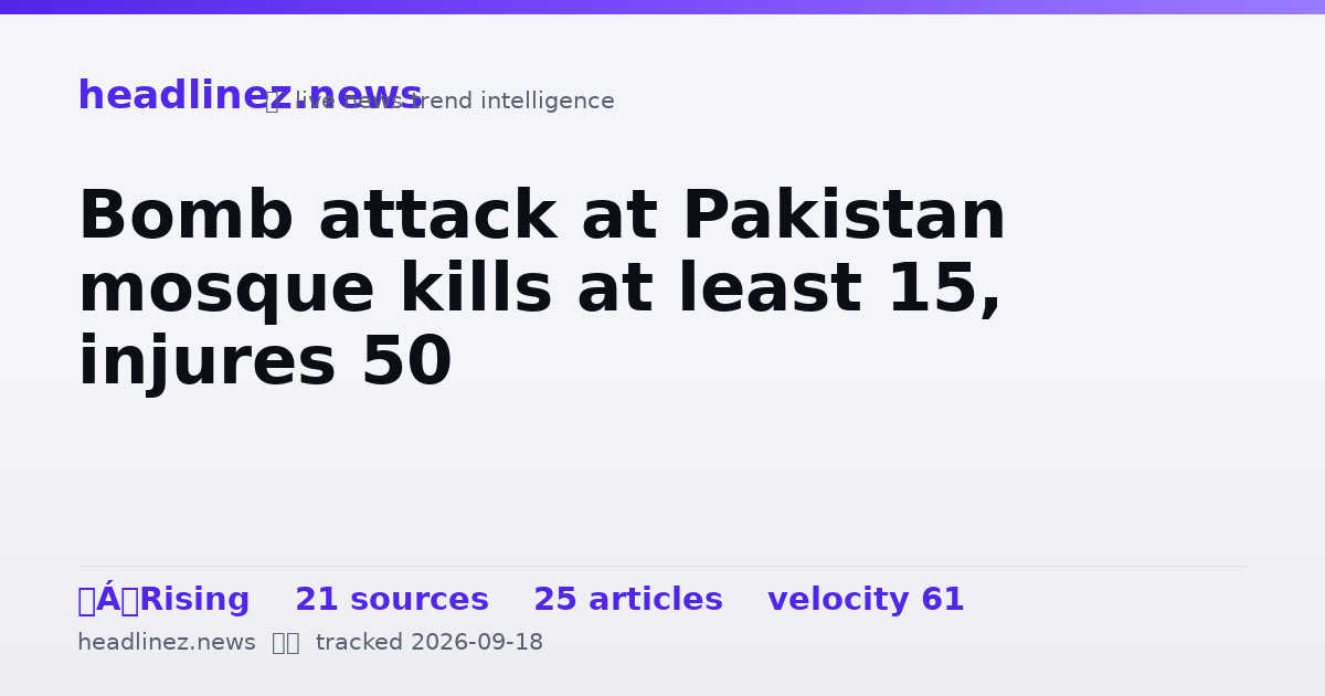 Visual summary for Bomb attack at Pakistan mosque kills at least 15, injures 50