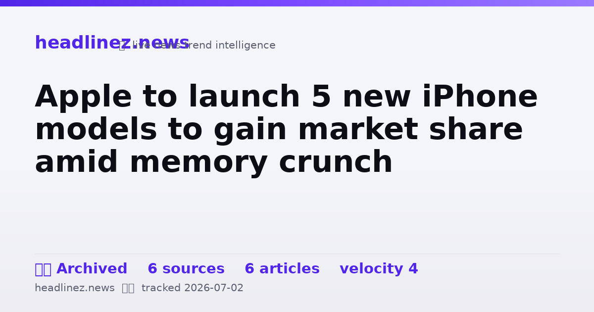 Visual summary for Apple to launch 5 new iPhone models to gain market share amid memory crunch