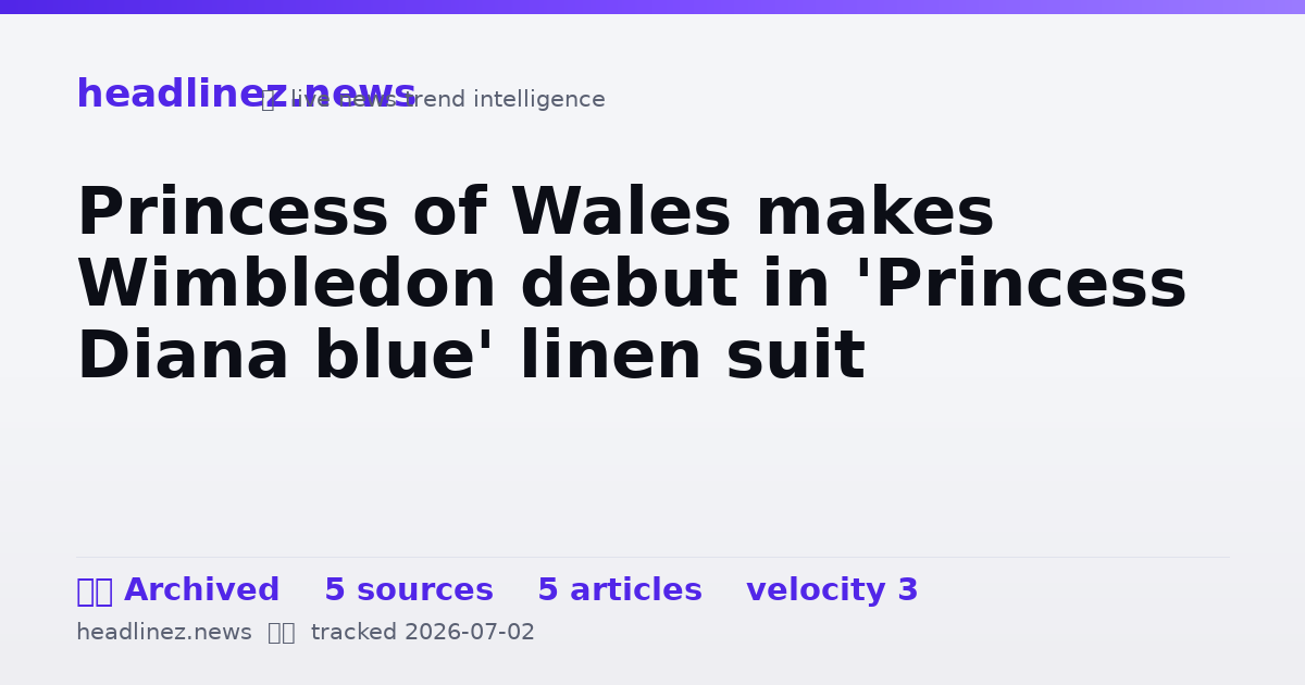 Visual summary for Princess of Wales makes Wimbledon debut in 'Princess Diana blue' linen suit
