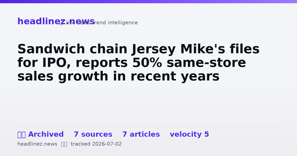 Visual summary for Sandwich chain Jersey Mike's files for IPO, reports 50% same-store sales growth in recent years