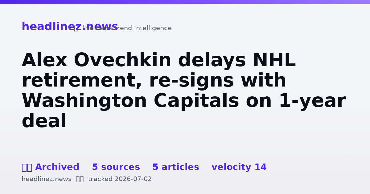Visual summary for Alex Ovechkin delays NHL retirement, re-signs with Washington Capitals on 1-year deal