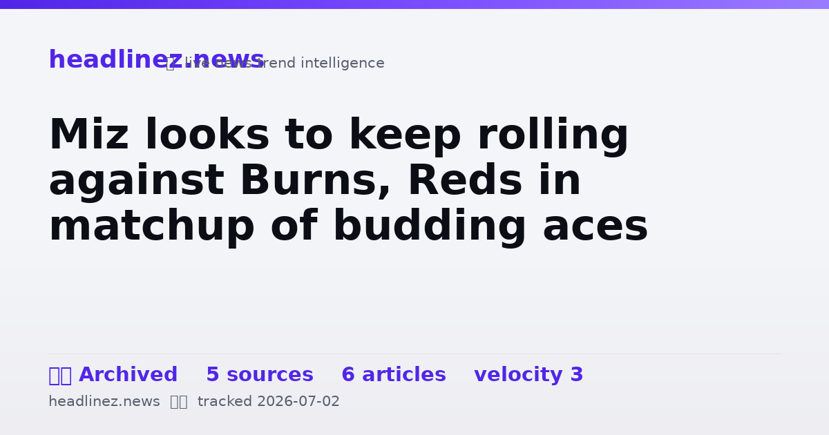 Visual summary for Miz looks to keep rolling against Burns, Reds in matchup of budding aces