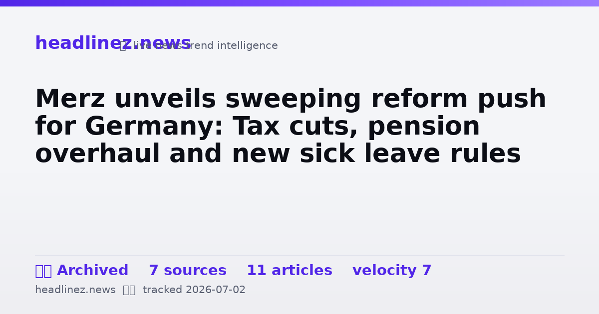Visual summary for Merz unveils sweeping reform push for Germany: Tax cuts, pension overhaul and new sick leave rules