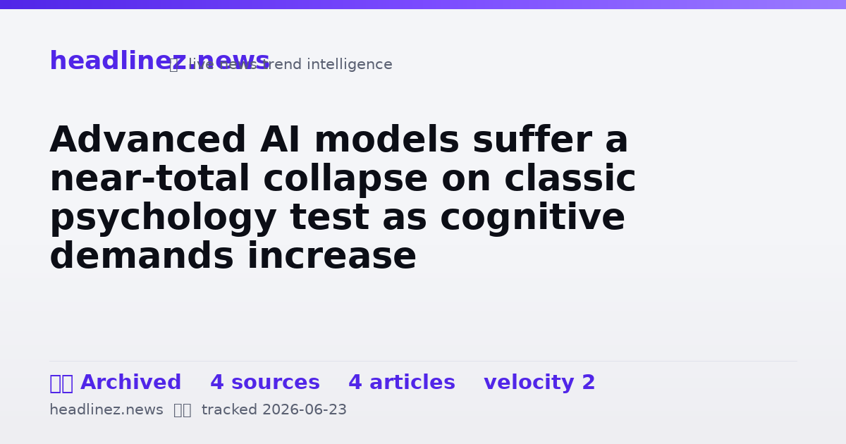 Visual summary for Advanced AI models suffer a near-total collapse on classic psychology test as cognitive demands increase