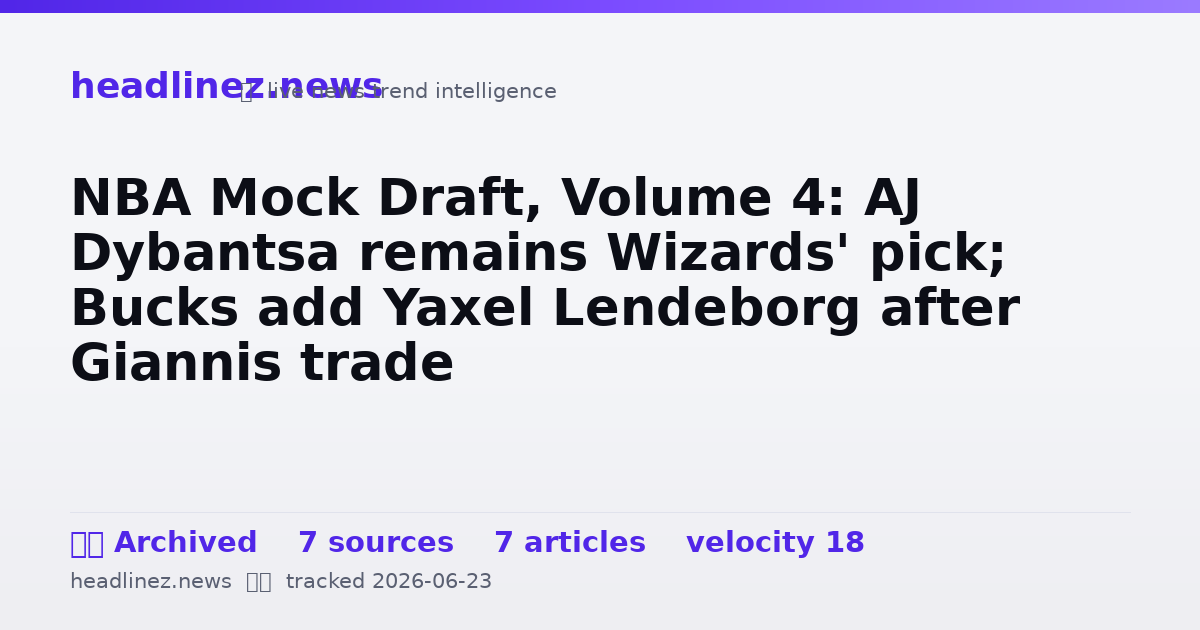 Visual summary for NBA Mock Draft, Volume 4: AJ Dybantsa remains Wizards' pick; Bucks add Yaxel Lendeborg after Giannis trade