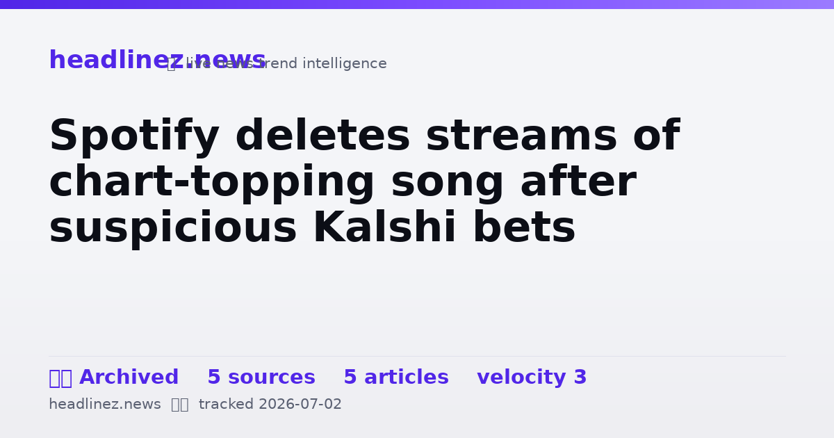 Visual summary for Spotify deletes streams of chart-topping song after suspicious Kalshi bets