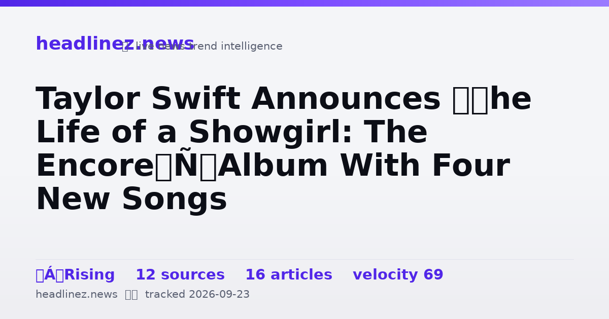 Visual summary for Taylor Swift Announces ‘The Life of a Showgirl: The Encore’ Album With Four New Songs
