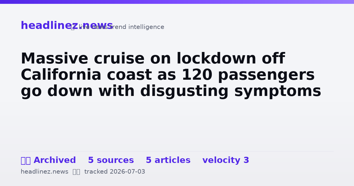 Visual summary for Massive cruise on lockdown off California coast as 120 passengers go down with disgusting symptoms