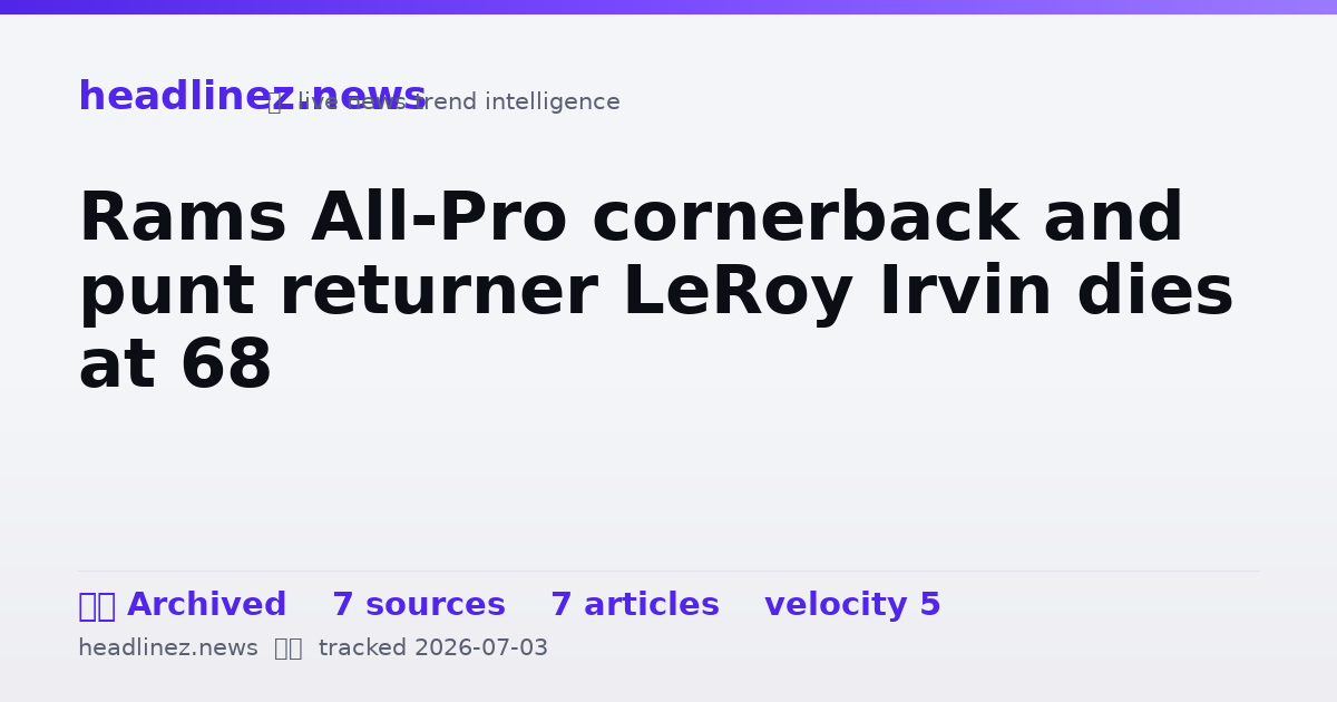 Visual summary for Rams All-Pro cornerback and punt returner LeRoy Irvin dies at 68