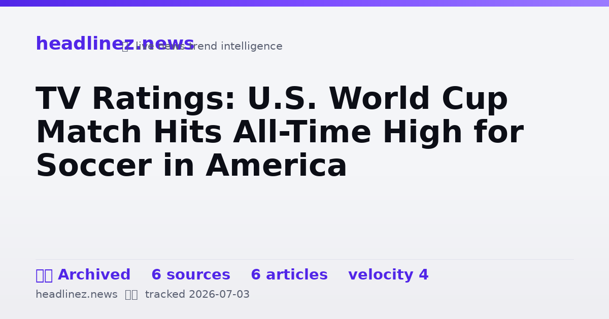 Visual summary for TV Ratings: U.S. World Cup Match Hits All-Time High for Soccer in America