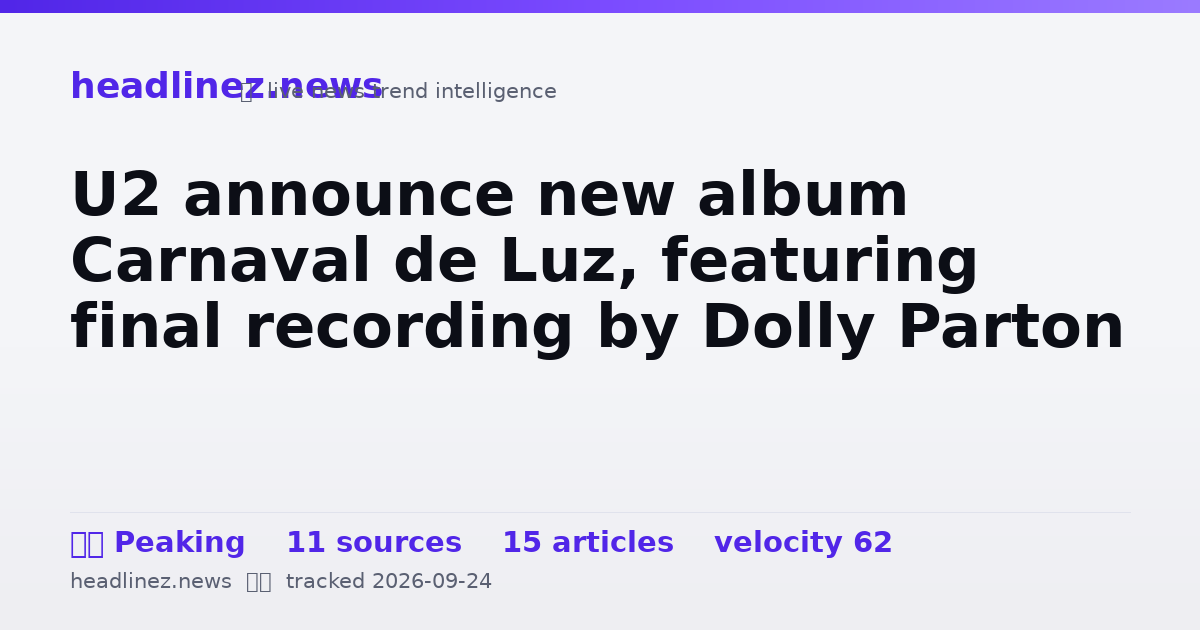 Visual summary for U2 announce new album Carnaval de Luz, featuring final recording by Dolly Parton