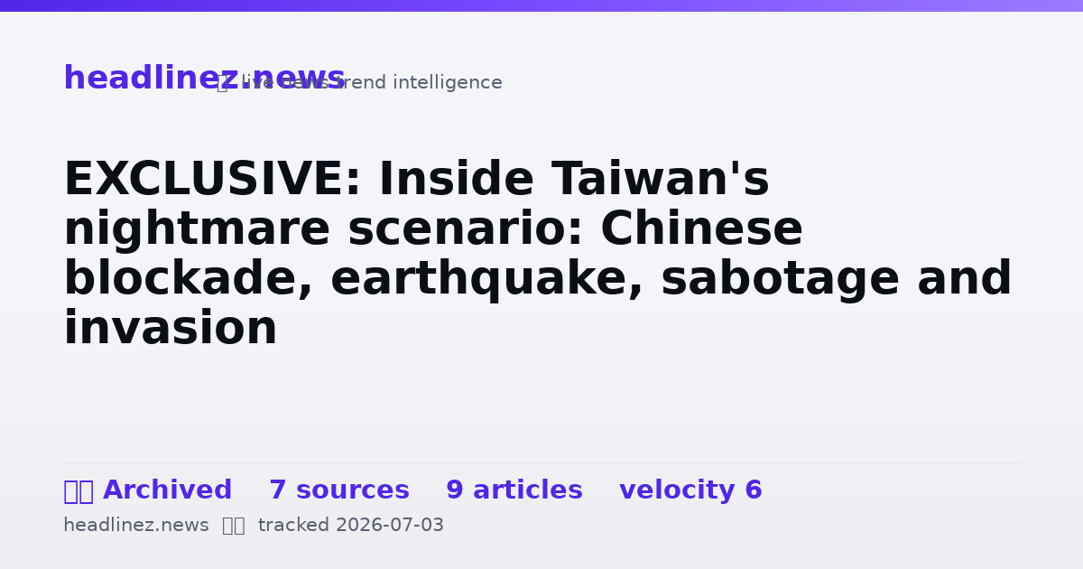 Visual summary for EXCLUSIVE: Inside Taiwan's nightmare scenario: Chinese blockade, earthquake, sabotage and invasion