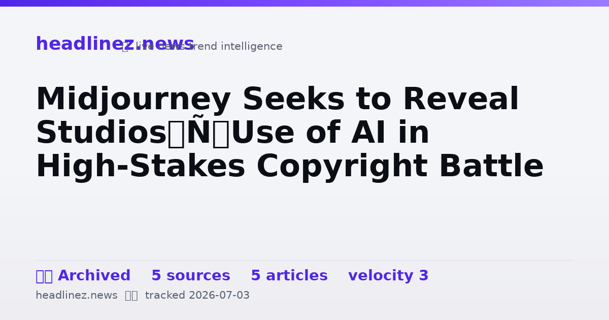 Visual summary for Midjourney Seeks to Reveal Studios’ Use of AI in High-Stakes Copyright Battle