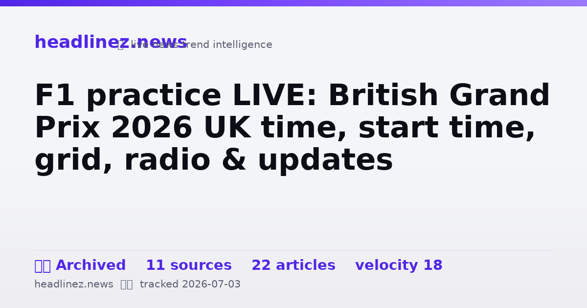 Visual summary for F1 practice LIVE: British Grand Prix 2026 UK time, start time, grid, radio & updates