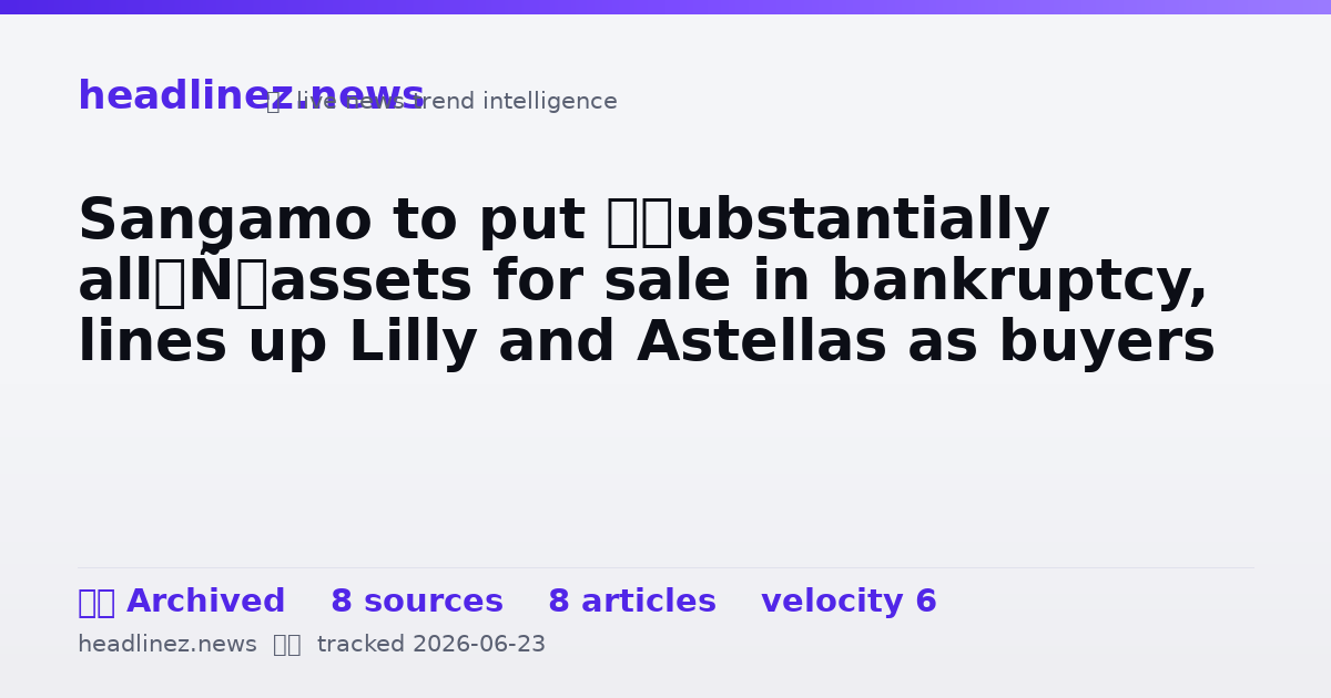 Visual summary for Sangamo to put ‘substantially all’ assets for sale in bankruptcy, lines up Lilly and Astellas as buyers