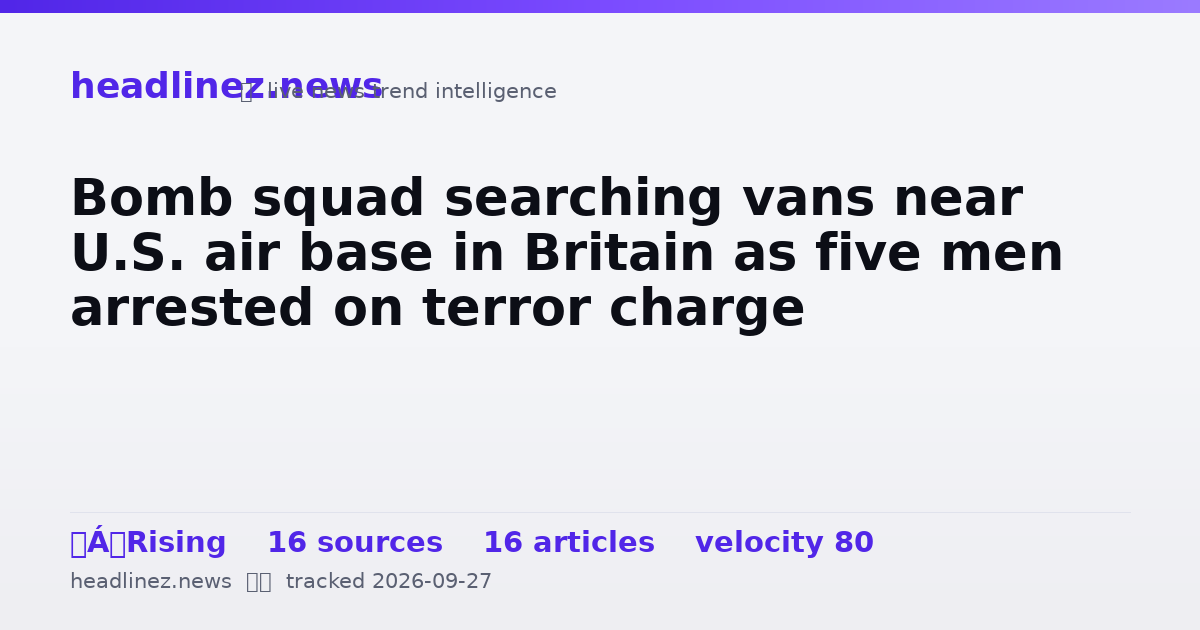 Visual summary for Bomb squad searching vans near U.S. air base in Britain as five men arrested on terror charge