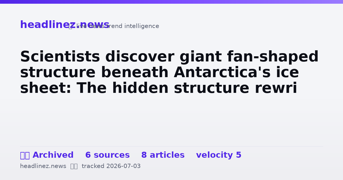 Visual summary for Scientists discover giant fan-shaped structure beneath Antarctica's ice sheet: The hidden structure rewri