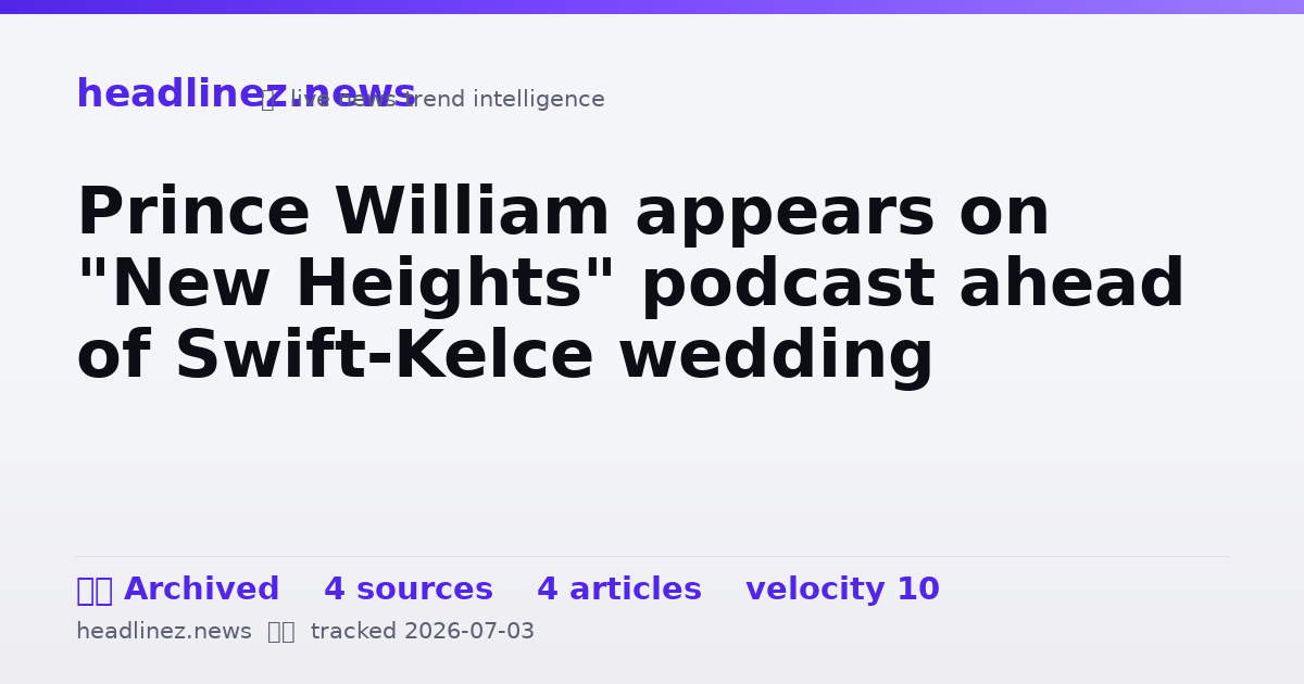 Visual summary for Prince William appears on "New Heights" podcast ahead of Swift-Kelce wedding