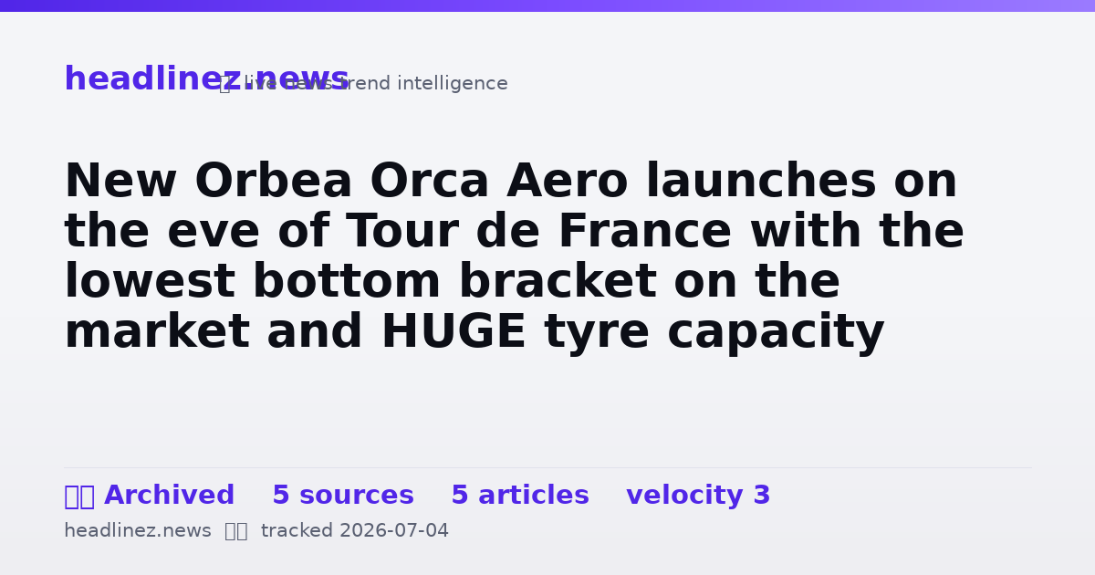 Visual summary for New Orbea Orca Aero launches on the eve of Tour de France with the lowest bottom bracket on the market and HUGE tyre capacity
