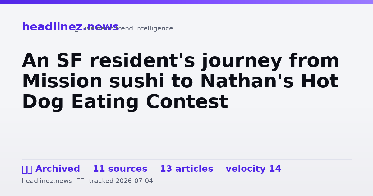 Visual summary for An SF resident's journey from Mission sushi to Nathan's Hot Dog Eating Contest