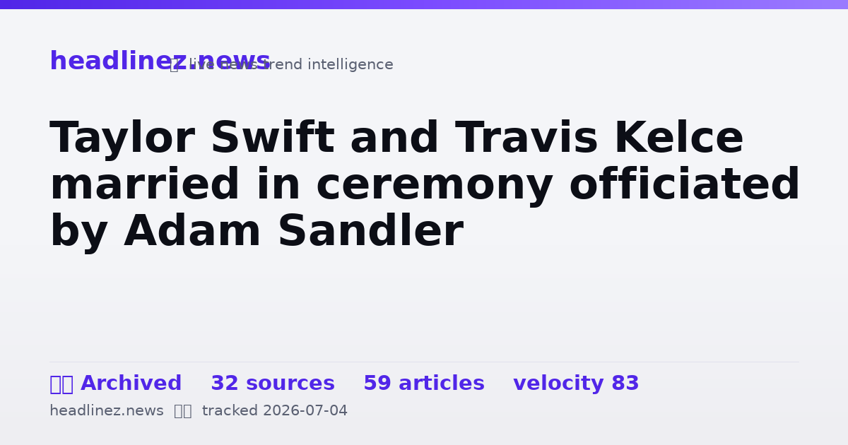 Visual summary for Taylor Swift and Travis Kelce married in ceremony officiated by Adam Sandler