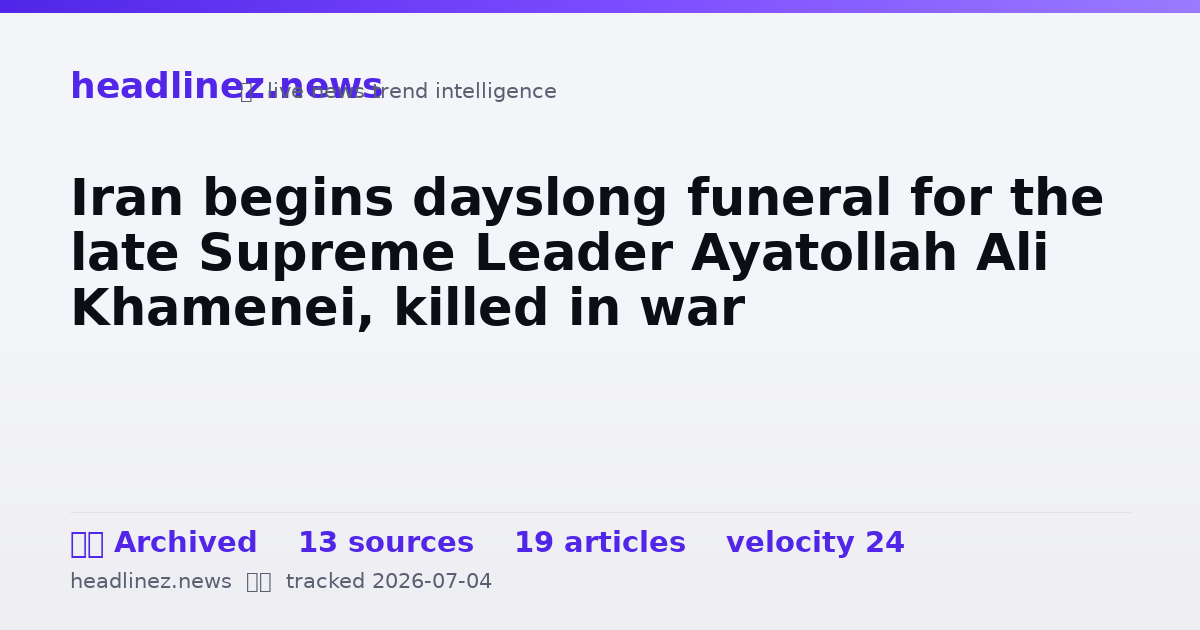 Visual summary for Iran begins dayslong funeral for the late Supreme Leader Ayatollah Ali Khamenei, killed in war