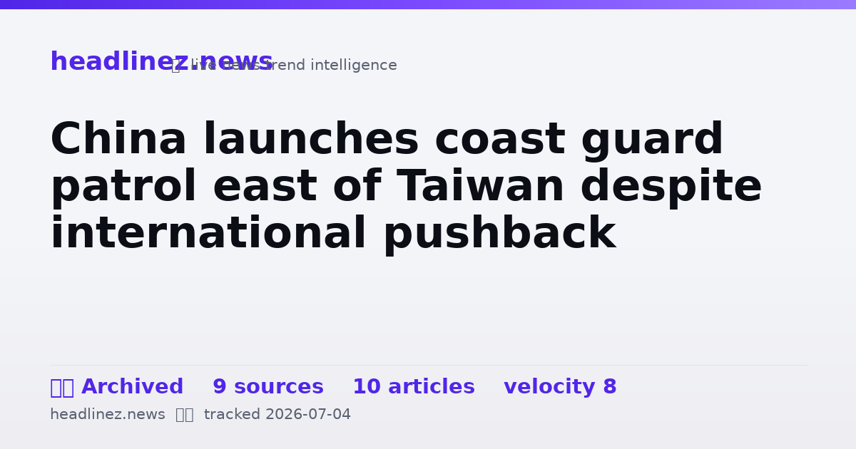 Visual summary for China launches coast guard patrol east of Taiwan despite international pushback