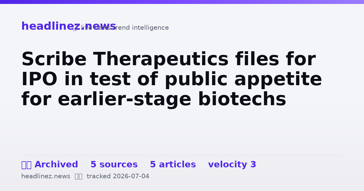 Visual summary for Scribe Therapeutics files for IPO in test of public appetite for earlier-stage biotechs