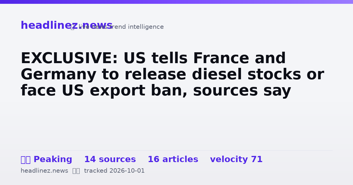 Visual summary for EXCLUSIVE: US tells France and Germany to release diesel stocks or face US export ban, sources say