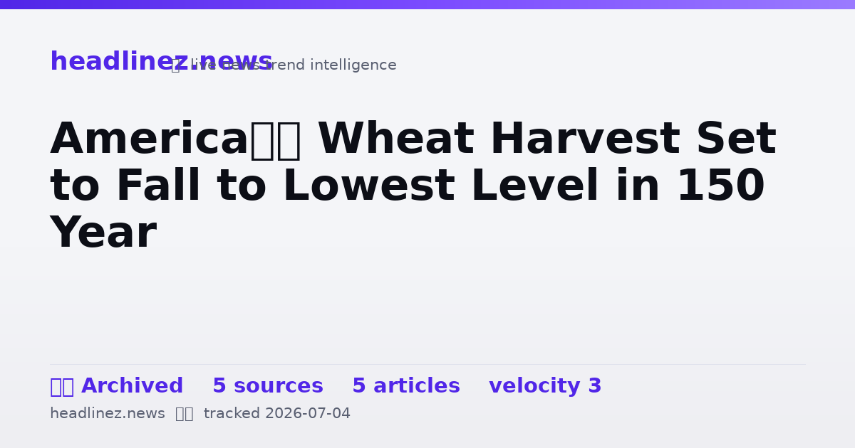 Visual summary for America’s Wheat Harvest Set to Fall to Lowest Level in 150 Year