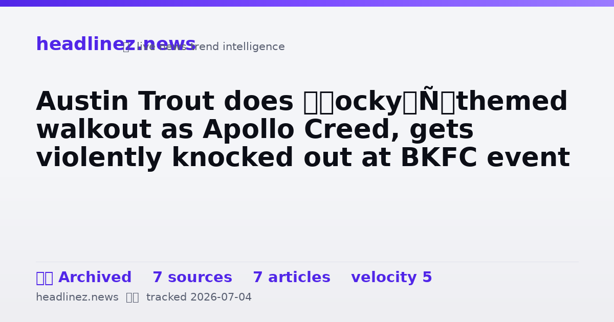 Visual summary for Austin Trout does ‘Rocky’ themed walkout as Apollo Creed, gets violently knocked out at BKFC event
