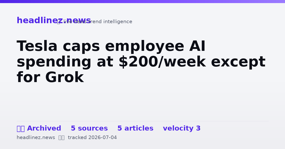 Visual summary for Tesla caps employee AI spending at $200/week except for Grok