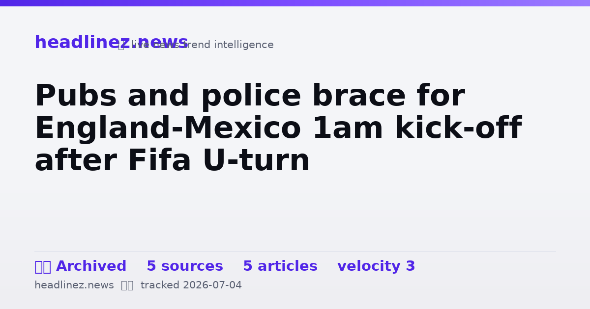 Visual summary for Pubs and police brace for England-Mexico 1am kick-off after Fifa U-turn