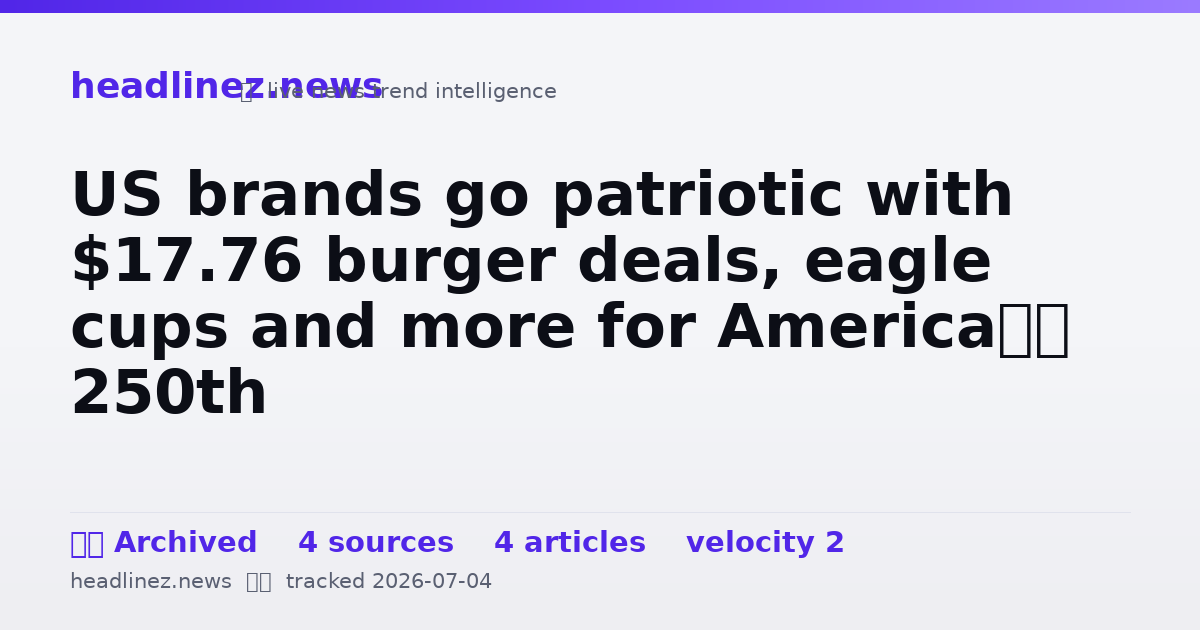 Visual summary for US brands go patriotic with $17.76 burger deals, eagle cups and more for America’s 250th