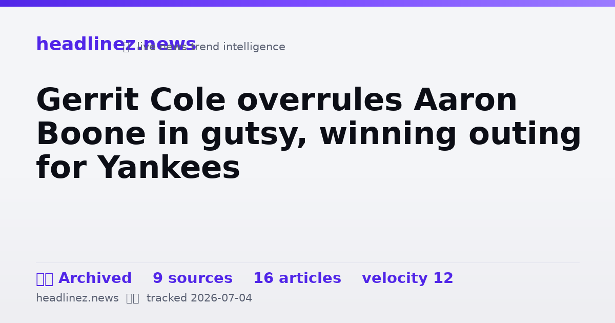Visual summary for Gerrit Cole overrules Aaron Boone in gutsy, winning outing for Yankees