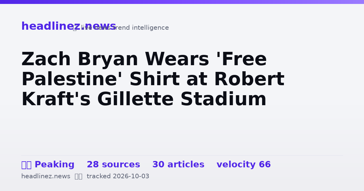 Visual summary for Zach Bryan Wears 'Free Palestine' Shirt at Robert Kraft's Gillette Stadium