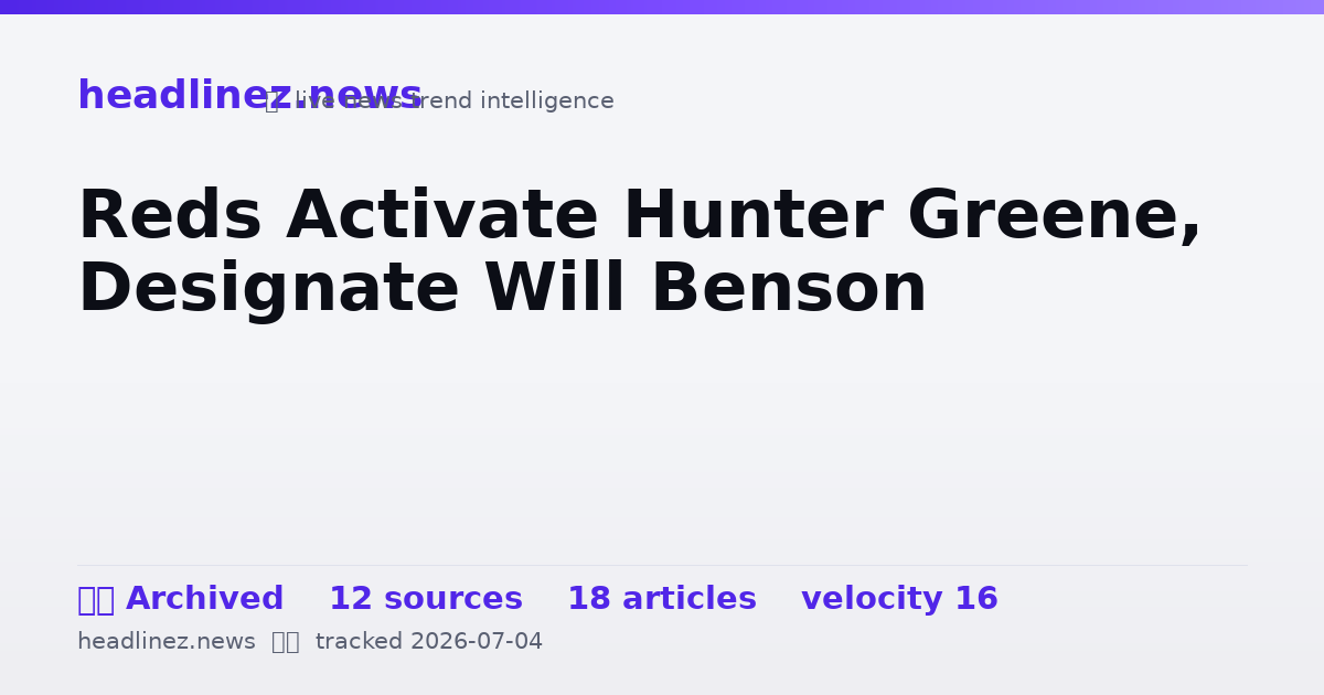 Visual summary for Reds Activate Hunter Greene, Designate Will Benson