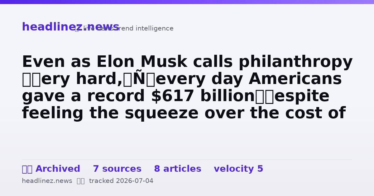 Visual summary for Even as Elon Musk calls philanthropy ‘very hard,’ every day Americans gave a record $617 billion—despite feeling the squeeze over the cost of living