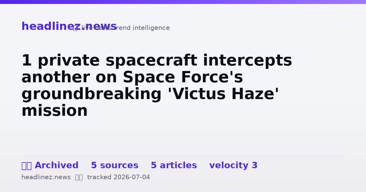 Visual summary for 1 private spacecraft intercepts another on Space Force's groundbreaking 'Victus Haze' mission