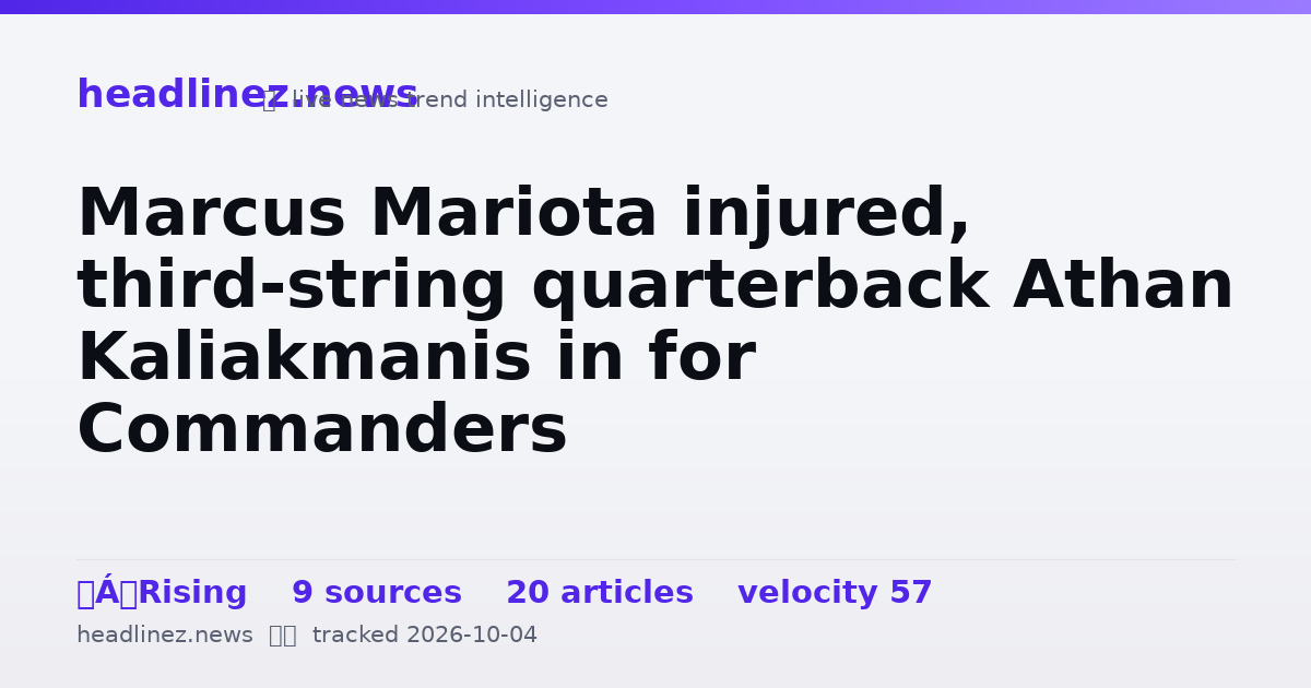 Visual summary for Marcus Mariota injured, third-string quarterback Athan Kaliakmanis in for Commanders