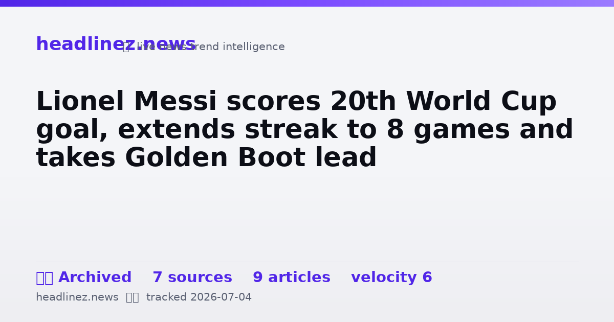 Visual summary for Lionel Messi scores 20th World Cup goal, extends streak to 8 games and takes Golden Boot lead