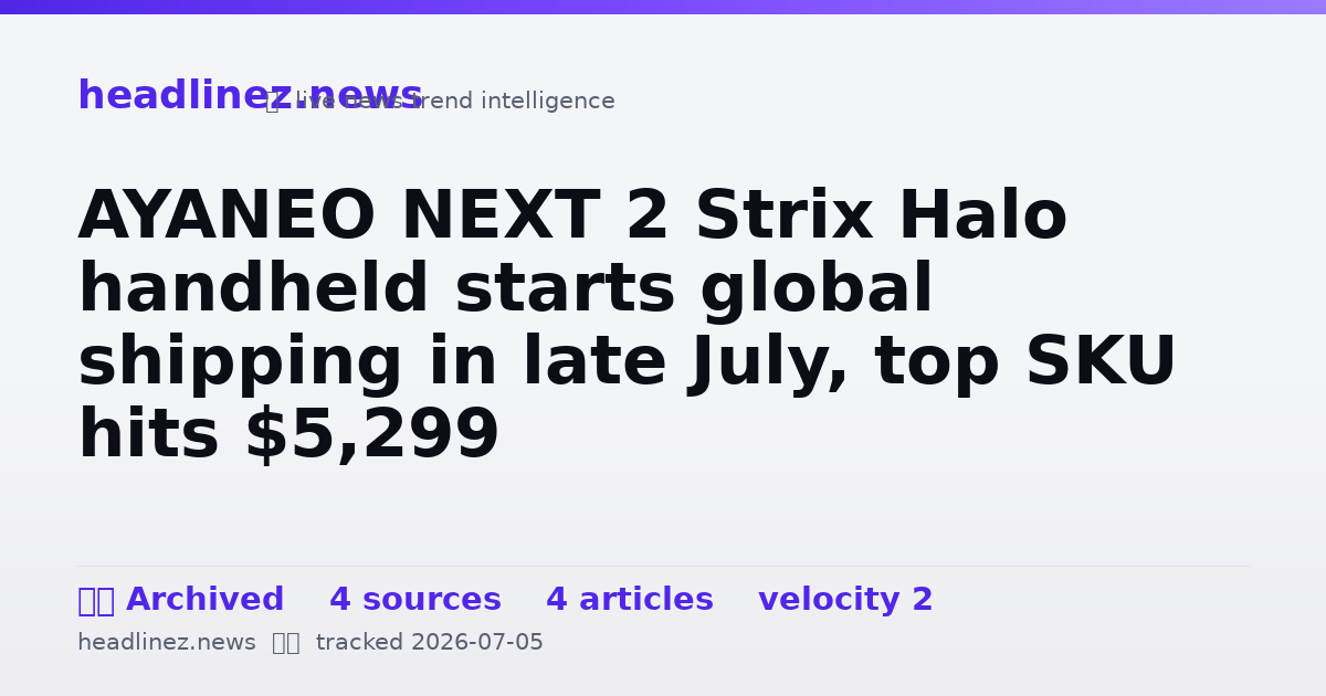 Visual summary for AYANEO NEXT 2 Strix Halo handheld starts global shipping in late July, top SKU hits $5,299
