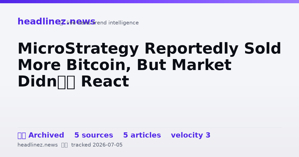 Visual summary for MicroStrategy Reportedly Sold More Bitcoin, But Market Didn’t React