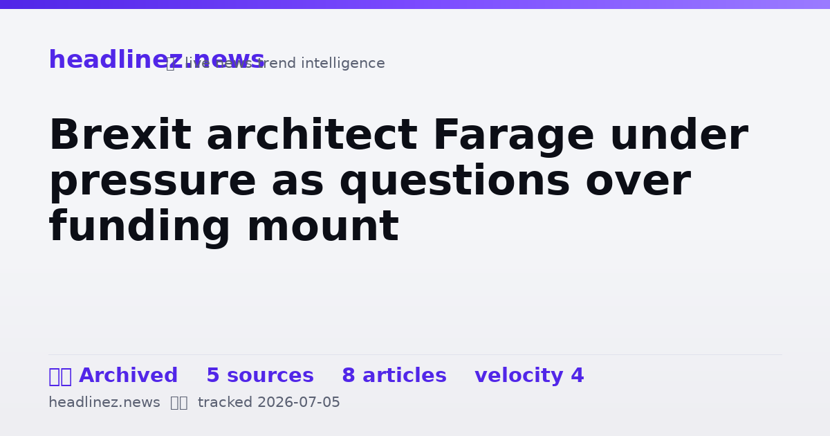 Visual summary for Brexit architect Farage under pressure as questions over funding mount
