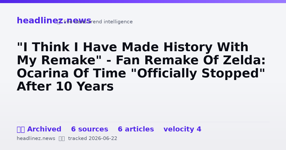Visual summary for "I Think I Have Made History With My Remake" - Fan Remake Of Zelda: Ocarina Of Time "Officially Stopped" After 10 Years