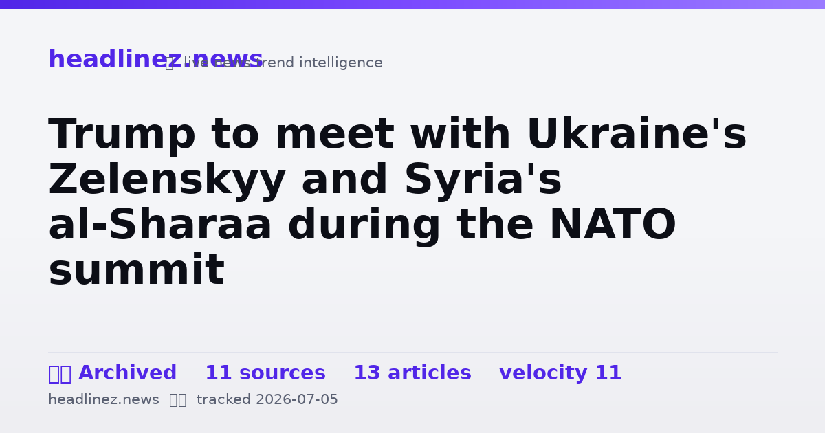 Visual summary for Trump to meet with Ukraine's Zelenskyy and Syria's al-Sharaa during the NATO summit