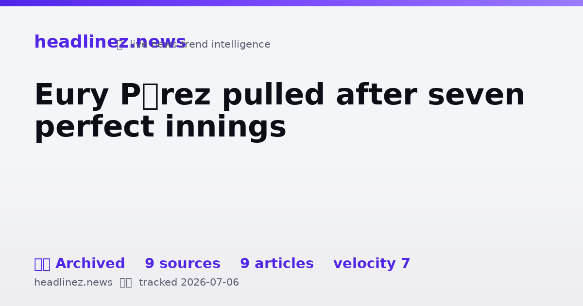 Visual summary for Eury Pérez pulled after seven perfect innings