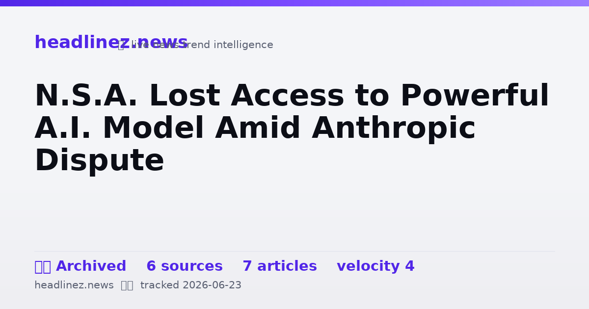 Visual summary for N.S.A. Lost Access to Powerful A.I. Model Amid Anthropic Dispute